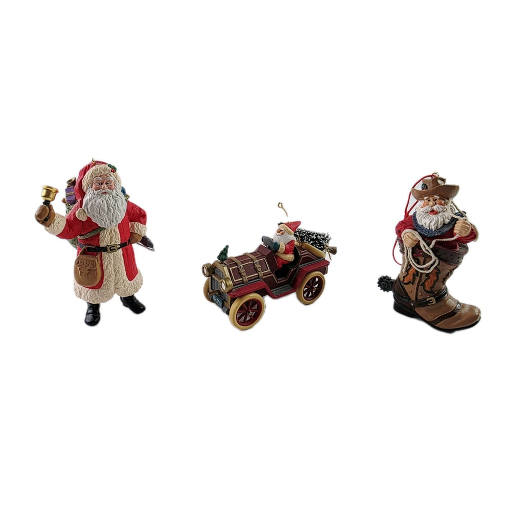 Vintage 1980-90's Santa Christmas Ornaments Lot Of 3
